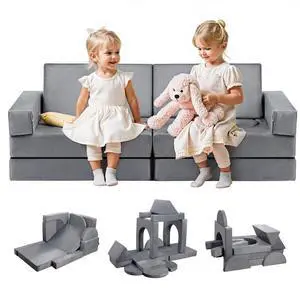 VEVOR Modular Kids Play Couch Sectional Toddler Sofa with Armrests 14 Pcs Gray