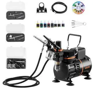 VEVOR Airbrush Kit Air Brush Kit 1/6 HP Air Compressor 3 Airbrushes 3 Tips 2 Fan