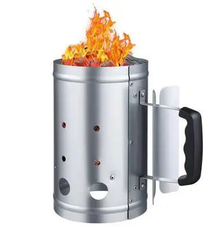 Charcoal Chimney Starter Heavy Duty Steel 4 lbs Capacity BBQ Grill Fireplace