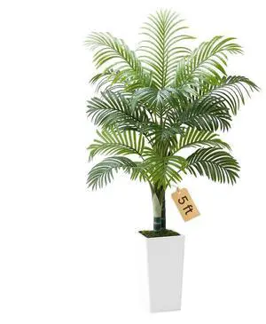 5ft Artificial Areca Palm Tree Fake Plant with White Planter Indoor
