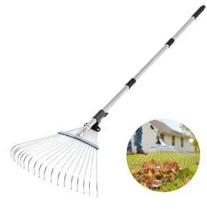 VEVOR Leaf Rake Steel Garden Rake 18-Tine 32.3-55.6 Inch Adjustable Long Handle