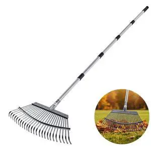 VEVOR Leaf Rake Steel Garden Rake 25-Tine 36.4-72.8 Inch Adjustable Long Handle