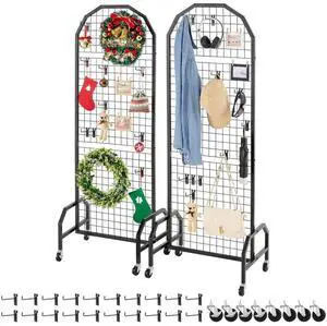 VEVOR 2 Pack Grid Wall Panel 1.9 x 5.4 ft Wire Display Rack with Wheels & Hooks