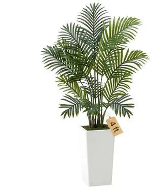 4ft 2Pack Artificial Areca Palm Trees with White Planter Indoor