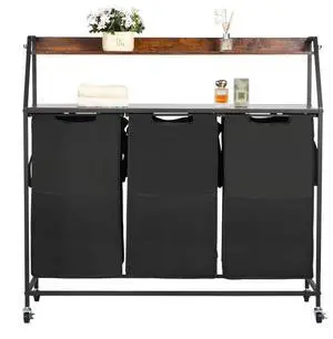 VEVOR 2 Tiers Laundry Sorter Tall Laundry Hamper with Wheels and Hooks 3 Section