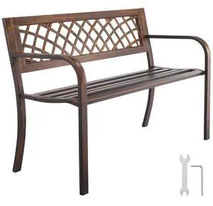 VEVOR Outdoor Bench Patio Bench 46 inch Metal Frame PVC Mesh Backrest for Porch