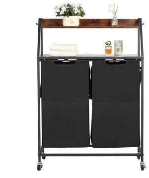 VEVOR 2 Tiers Laundry Sorter Tall Laundry Hamper with Wheels and Hooks 2 Section
