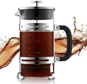 French Press Coffee Maker 34 oz Borosilicate Glass Coffee Tea Press Silver