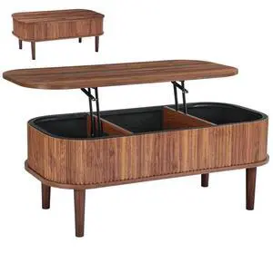 VEVOR 39.4 in Lift Top Coffee Table Fluted Oval Table Hidden Compartment Walnut