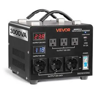 VEVOR Voltage Converter Transformer 3000VA Step Up/Down 110 to 220V/220 to 110V