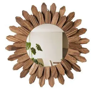 VEVOR Wall Mirror Decorative 12-inch Rustic Wood Boho Sunburst Wall Mirrors
