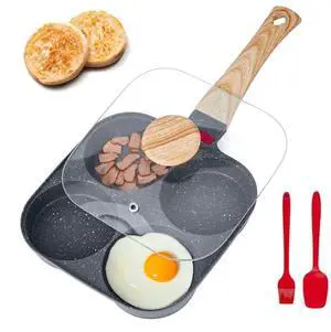 VEVOR 4 Holes Egg Pan Aluminium Omelette Skillet Nonstick Pancake Maker with Lid