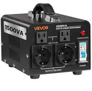 VEVOR Voltage Converter Transformer 1500VA Step Up/Down 110 to 220V/220 to 110V