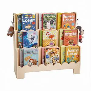 Kids Bookshelf 3-Tier Scalloped Wooden Front Facing Montessori Toddler Bookcase