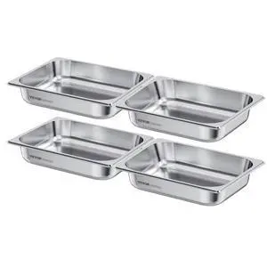 VEVOR 1/2 Size Hotel Pans Steam Table Pans 2.5 Inch Deep Stainless Steel 4 Pack