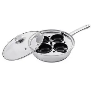 VEVOR 4-Cup Egg Poacher Pan Nonstick Poaching Skillet Stainless Steel with Lid