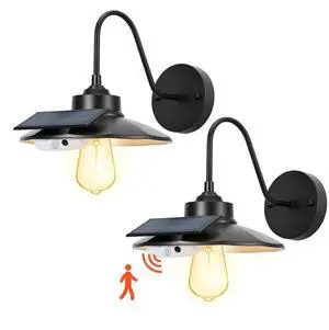 2 Pack Solar Outdoor Barn Light 3 Modes Farmhouse Gooseneck Wall Sconce Black