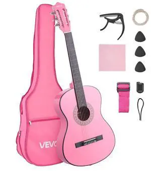 VEVOR Classical Guitar 38 in Guitar Beginner Starter Kit with Nylon Strings Pink