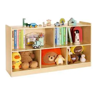 Toy Storage Organizer 2-Tier Cabinet 5 Section Cubbies for Home School Brown