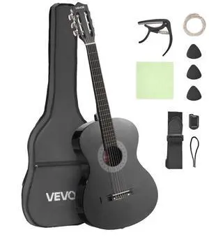 VEVOR Classical Guitar 38 in Guitar Beginner Starter Kit Nylon Strings Black