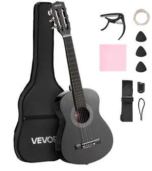 VEVOR Classical Guitar 30 in Guitar Beginner Starter Kit Nylon Strings Black