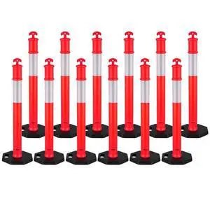 VEVOR 12 Packs Traffic Delineator Posts 48 in Traffic Safety Cones Weighted Base
