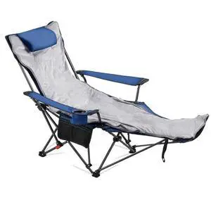VEVOR Reclining Camping Chair Portable Folding Lounger Footrest & Cushion Blue
