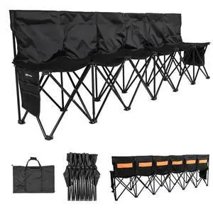 VEVOR Folding Chair Sport 6 Seat Team Bench w/ Multiple Storage Bags & Carry Bag