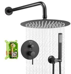 Shower Faucet Set 10" Round Rain Shower Head and Hand Set Matte Black