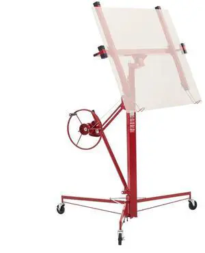 11ft Drywall Lift 150 lbs Sheetrock Hoist Adjustable Arm Lockable Wheels Red
