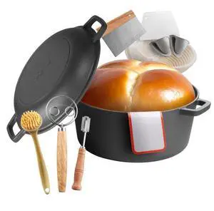 Cast Iron Dutch Oven 2-in-1 Pre-Seasoned Double Pot with Lid Handles 5 Qt Black