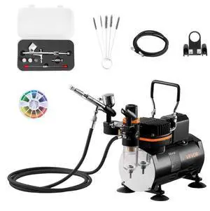 VEVOR Airbrush Kit Air Brush Kit 1/6 HP Air Compressor 1 Airbrush 3 Tips Hose