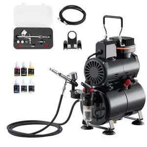 VEVOR Airbrush Kit Air Brush Kit 1/6 HP Air Compressor Tank 1 Airbrush 3 Tips