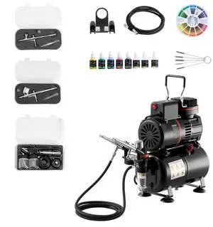 VEVOR Airbrush Kit Air Brush Kit 1/6 HP Air Compressor 3 Airbrushes 3 Tips Tank