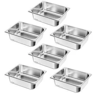 VEVOR 1/2 Size Hotel Pans Steam Table Pans 4 Inch Deep Stainless Steel 6 Pack