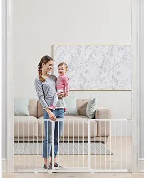 Baby Gate 60.6-63.3 Inches Adjustable Width 30 Inches High Dog Gate White