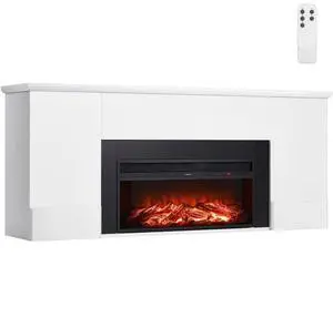 75 Inch Freestanding Electric Fireplace Stove Heater 1500W Remote White