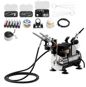 VEVOR Airbrush Kit Air Brush Kit 1/6 HP Air Compressor 3 Airbrushes 3 Tips Paint