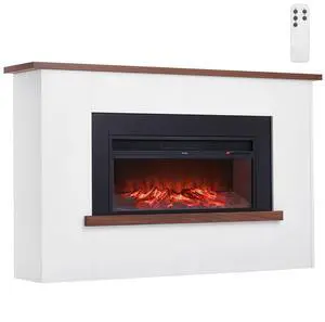 65.5 Inch Freestanding Electric Fireplace Stove Heater 1500W Mantel Brown