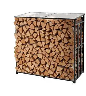 VEVOR 4 ft Outdoor Firewood Rack with Roof 1/2 Cord Storage Metal Log Holder