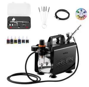 VEVOR Airbrush Kit Air Brush Kit 1/6 HP Air Compressor 1 Airbrush 3 Tips Paint