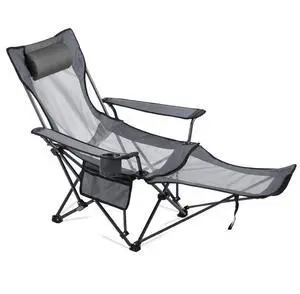 VEVOR Reclining Camping Chair Portable Folding Lounger for Adult Heavy Duty Gray