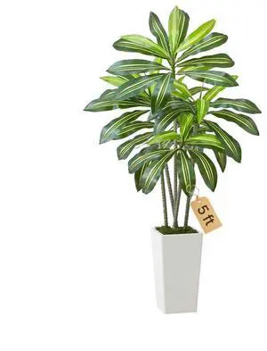 5ft Artificial Dracaena Tree Fake Plant with White Planter Indoor