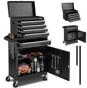 VEVOR Rolling Tool Chest 5 Drawers Tool Storage Cabinet with Lockable Wheels