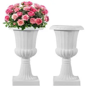VEVOR Plastic Urn Planters 15.8 x 26.4 Inch White Floral Pedestal Flower Pots