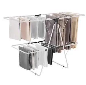 VEVOR Clothes Drying Rack, 2-Tier Foldable Laundry Dryer Rack with Sock Clips & 31 Dry Rods, Metal Height Adjustable Drying Racks for Outdoor & Indoor, Free-Standing & Space-Saving Hanger, White
