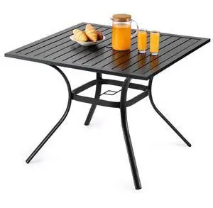 VEVOR Outdoor Patio Dining Table Square Metal Steel Slat Garden Furniture for 4