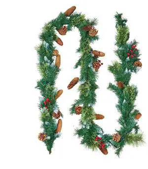 9Ft Christmas Garland with Light String Red Berries Pine Cones and Pine Needles