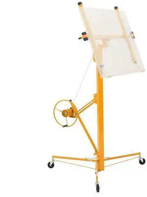 16ft Drywall Lift 150 lbs Sheetrock Hoist Adjustable Arm Lockable Wheels Yellow