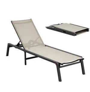 Foldable Chaise Lounge Chair 5 Position Adjustable Back Pool Sun Tanning Chair